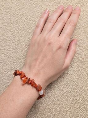 Carved Carnelian Chip Bracelet - Orange Bead Bracelet